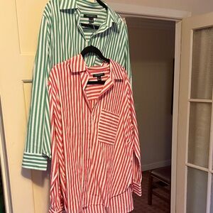 2 pack - French Connection Striped Button-Up Shirts - Red and Green